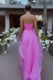 Strapless Pink Tulle Ruffle A-line Formal HZ0308