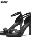 Niulatu Women Wedding Shoes 8cm High Heels Simplicity Basic Sandals Apricot Black Heels leather Pumps Lady AD1188 DJSE
