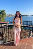 Spaghetti Straps Pink Fitted Long Party Dress with HZ0308