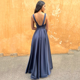 Niulatu Backless Spaghetti Strap A Line Solid Color Floor Length Evening Dress HZ1007