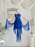 Niulatu Blue A Line Sweetheart Neck Rhinestone Ruffle Chiffon Homecoming Dress Outfits HZ0113