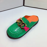 Niulatu Women Slipper Low Heels Casual Slides Flip Flop Round Toe New Arrival Brand Design Gold Chain Closed Slip On Shoes Mulles DJSE