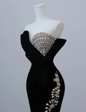 Niulatu Luxurious Velvet Beaded Evening Dress Long Prom Dress HZ1007