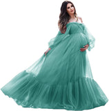 Niulatu Sleeve Maternity Dress Tulle Robe for Photoshoot Off Shoulder Pregnancy Baby Shower HZ1007