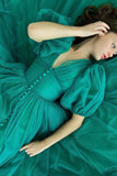 Niulatu Dark Green A-Line Tulle Evening Dress with V-Neck and Short HZ1007