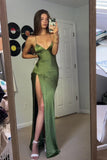 Sexy Straps Green Soft Satin Long HZ0308
