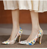Niulatu Colors High Heeled Lady Pumps Shallow Pointed Toe Woman Shoes Party Shoes Slip-on PU Leather Women Wedding Shoes DJSE