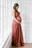 Niulatu Strap Maternity Bridesmaid Dress for Photoshoot Long Satin Leg Split Pregnant Prom Party HZ1007