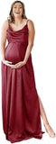 Niulatu Strap Maternity Bridesmaid Dress for Photoshoot Long Satin Leg Split Pregnant Prom Party HZ1007