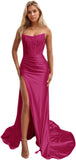 Niulatu Women's Satin Lace Mermaid Prom Dresses Long with Slit 2025 Strapless Formal Evening Party HZ1007