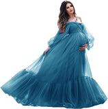 Niulatu Sleeve Maternity Dress Tulle Robe for Photoshoot Off Shoulder Pregnancy Baby Shower HZ1007