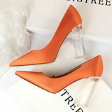 Niulatu Shoes Clear Crystal Woman Pumps Silk High Heels Shoes Sexy Wedding Shoes Women Heels Party Shoes Female Plus Size 41 42 DJSE