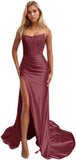 Niulatu Women's Satin Lace Mermaid Prom Dresses Long with Slit 2025 Strapless Formal Evening Party HZ1007
