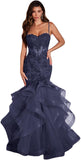 Niulatu Women's Lace Applique Tulle Prom Dresses Long Mermaid Ruffles Sparkly Formal Evening Party HZ1007