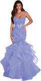 Niulatu Women's Lace Applique Tulle Prom Dresses Long Mermaid Ruffles Sparkly Formal Evening Party HZ1007