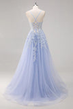 Pretty A Line Spaghetti Straps Tulle Beaded Long Prom Dress with Slit Graduation Dresses HZ1214