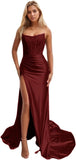 Niulatu Women's Satin Lace Mermaid Prom Dresses Long with Slit 2025 Strapless Formal Evening Party HZ1007