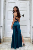 Pretty Mermaid V-neck Navy Blue Criss-cross Back Long Dress Graduation Dress HZ1214