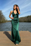 Pretty Mermaid V-neck Navy Blue Criss-cross Back Long Dress Graduation Dress HZ1214