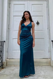 Pretty Mermaid V-neck Navy Blue Criss-cross Back Long Dress Graduation Dress HZ1214