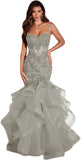 Niulatu Women's Lace Applique Tulle Prom Dresses Long Mermaid Ruffles Sparkly Formal Evening Party HZ1007