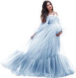 Niulatu Sleeve Maternity Dress Tulle Robe for Photoshoot Off Shoulder Pregnancy Baby Shower HZ1007