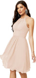 Niulatu Short Halter Top Chiffon Bridesmaid Dresses Tea Length A Line Formal Evening Party Cocktail Dress Dusty HZ1007