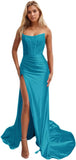 Niulatu Women's Satin Lace Mermaid Prom Dresses Long with Slit 2025 Strapless Formal Evening Party HZ1007