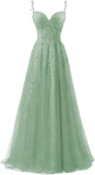 Niulatu Applique Tulle Prom Dresses for Women 2025 Spaghetti Straps Ball Gown Formal Evening Party Gown with HZ1007