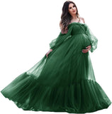 Niulatu Sleeve Maternity Dress Tulle Robe for Photoshoot Off Shoulder Pregnancy Baby Shower HZ1007
