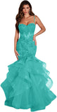 Niulatu Women's Lace Applique Tulle Prom Dresses Long Mermaid Ruffles Sparkly Formal Evening Party HZ1007
