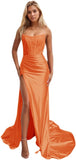 Niulatu Women's Satin Lace Mermaid Prom Dresses Long with Slit 2025 Strapless Formal Evening Party HZ1007