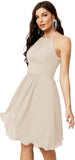 Niulatu Short Halter Top Chiffon Bridesmaid Dresses Tea Length A Line Formal Evening Party Cocktail Dress Dusty HZ1007
