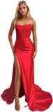 Niulatu Women's Satin Lace Mermaid Prom Dresses Long with Slit 2025 Strapless Formal Evening Party HZ1007