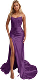 Niulatu Women's Satin Lace Mermaid Prom Dresses Long with Slit 2025 Strapless Formal Evening Party HZ1007
