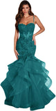 Niulatu Women's Lace Applique Tulle Prom Dresses Long Mermaid Ruffles Sparkly Formal Evening Party HZ1007