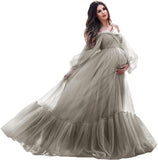 Niulatu Sleeve Maternity Dress Tulle Robe for Photoshoot Off Shoulder Pregnancy Baby Shower HZ1007