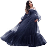 Niulatu Sleeve Maternity Dress Tulle Robe for Photoshoot Off Shoulder Pregnancy Baby Shower HZ1007