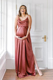 Niulatu Strap Maternity Bridesmaid Dress for Photoshoot Long Satin Leg Split Pregnant Prom Party HZ1007