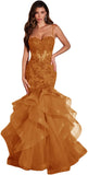 Niulatu Women's Lace Applique Tulle Prom Dresses Long Mermaid Ruffles Sparkly Formal Evening Party HZ1007