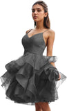 Niulatu Women's Puffy Ruffle Short Homecoming Dress Tull Tutu Prom Dress V Neck Formal Party HZ1007