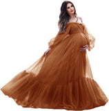 Niulatu Sleeve Maternity Dress Tulle Robe for Photoshoot Off Shoulder Pregnancy Baby Shower HZ1007