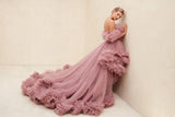 Niulatu Tulle Robe for Maternity Photoshoot Sheer Off Shoulder Maternity Robe Pregnant Baby Shower Prom HZ1007