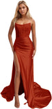 Niulatu Women's Satin Lace Mermaid Prom Dresses Long with Slit 2025 Strapless Formal Evening Party HZ1007