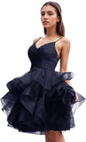 Niulatu Women's Puffy Ruffle Short Homecoming Dress Tull Tutu Prom Dress V Neck Formal Party HZ1007