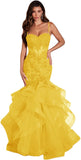 Niulatu Women's Lace Applique Tulle Prom Dresses Long Mermaid Ruffles Sparkly Formal Evening Party HZ1007