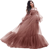 Niulatu Sleeve Maternity Dress Tulle Robe for Photoshoot Off Shoulder Pregnancy Baby Shower HZ1007