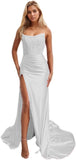 Niulatu Women's Satin Lace Mermaid Prom Dresses Long with Slit 2025 Strapless Formal Evening Party HZ1007