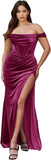 Niulatu Women's Velvet Slit Mermaid Prom Dress Long Off Shoulder Bridesmaid Dress Strapless Party HZ1007
