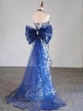 Niulatu Silver Sequins Mermaid Evening Dress Long Prom Dress With Bow HZ1007